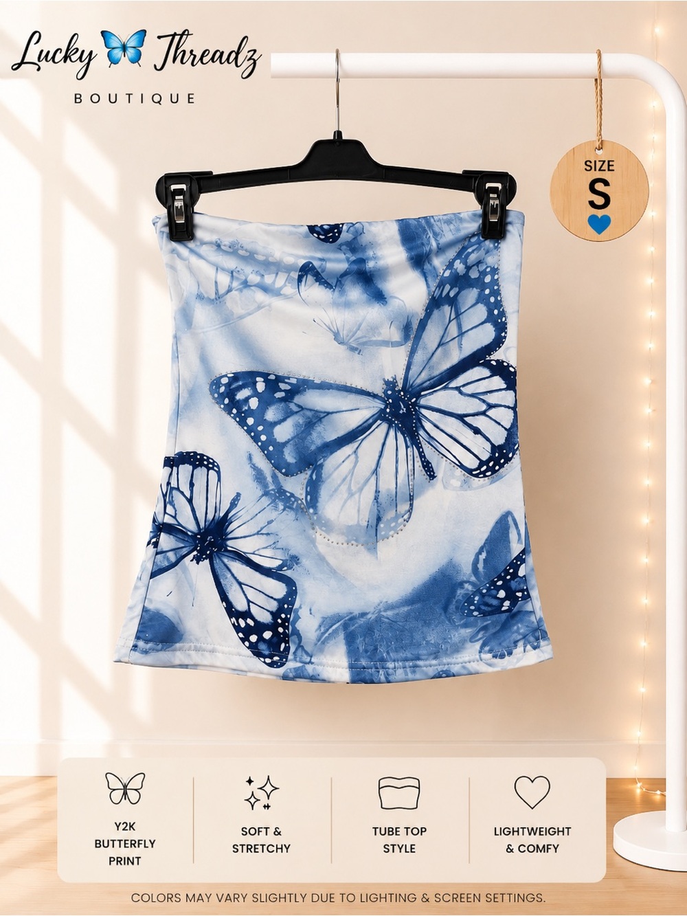 Blue Butterfly Rhinestone Tube Top NWT Small Y2K